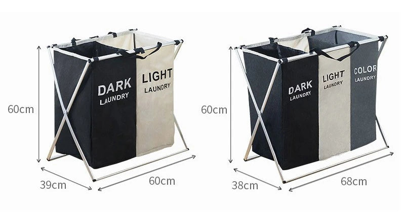 Foldable Three-Compartment Household Laundry Basket (Dark, Light and Color Laundry)