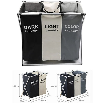 Foldable Three-Compartment Household Laundry Basket (Dark, Light and Color Laundry)