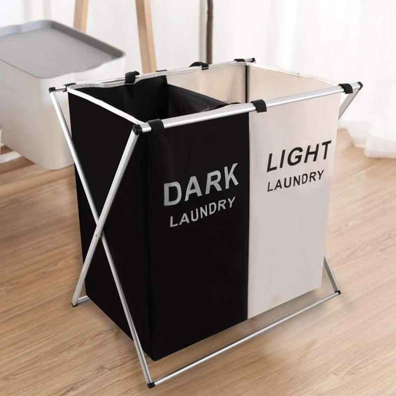 Foldable Three-Compartment Household Laundry Basket (Dark, Light and Color Laundry)