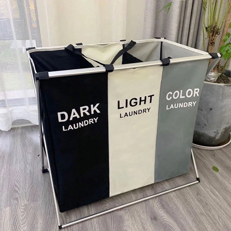 Foldable Three-Compartment Household Laundry Basket (Dark, Light and Color Laundry)