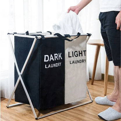 Foldable Three-Compartment Household Laundry Basket (Dark, Light and Color Laundry)