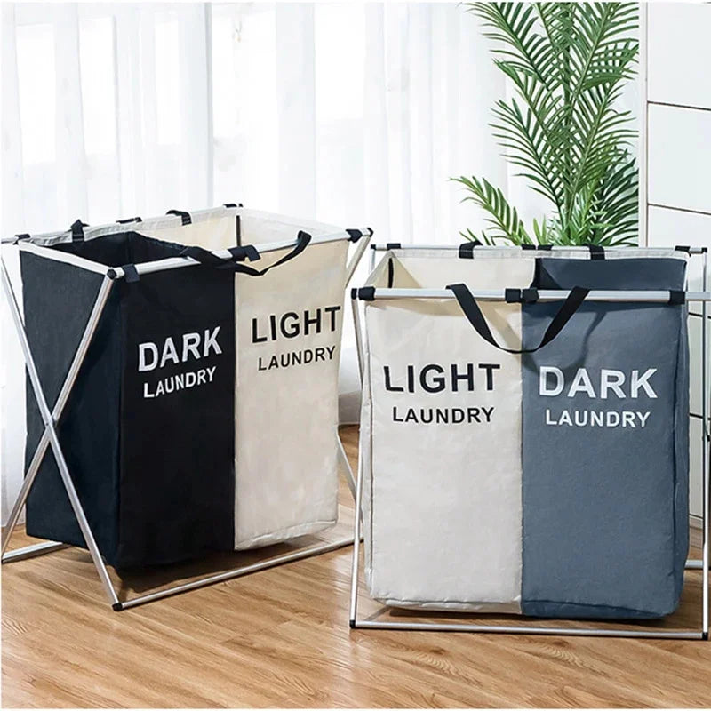 Foldable Three-Compartment Household Laundry Basket (Dark, Light and Color Laundry)