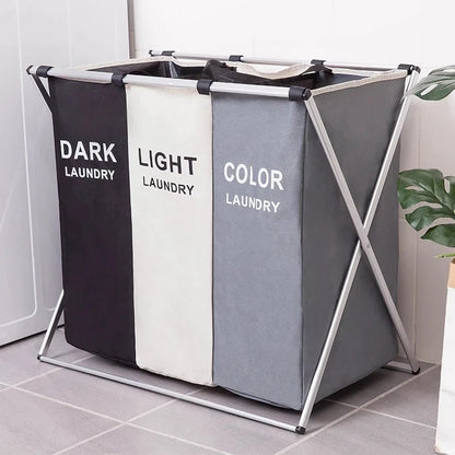 Foldable Three-Compartment Household Laundry Basket (Dark, Light and Color Laundry)