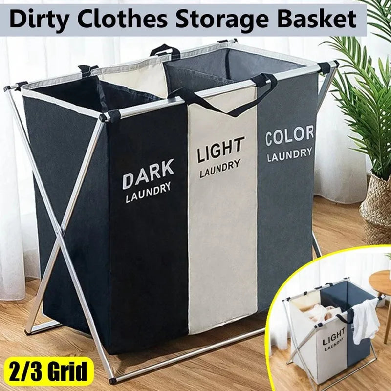 Foldable Three-Compartment Household Laundry Basket (Dark, Light and Color Laundry)