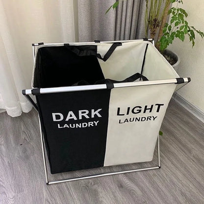 Foldable Three-Compartment Household Laundry Basket (Dark, Light and Color Laundry)