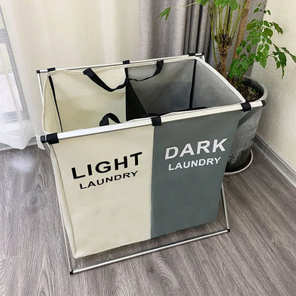 Foldable Three-Compartment Household Laundry Basket (Dark, Light and Color Laundry)