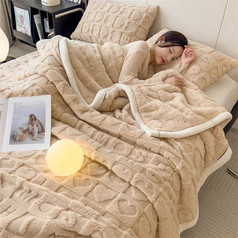 Warm Winter Blanket With Heart Pattern